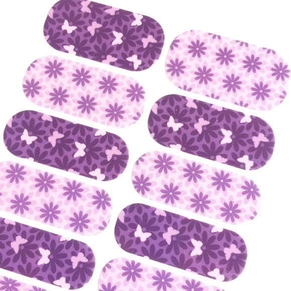 New Jamberry CUSTOM Pink and Purple BUTTERFLY & DAISY Nail Wraps - Picture 1 of 12